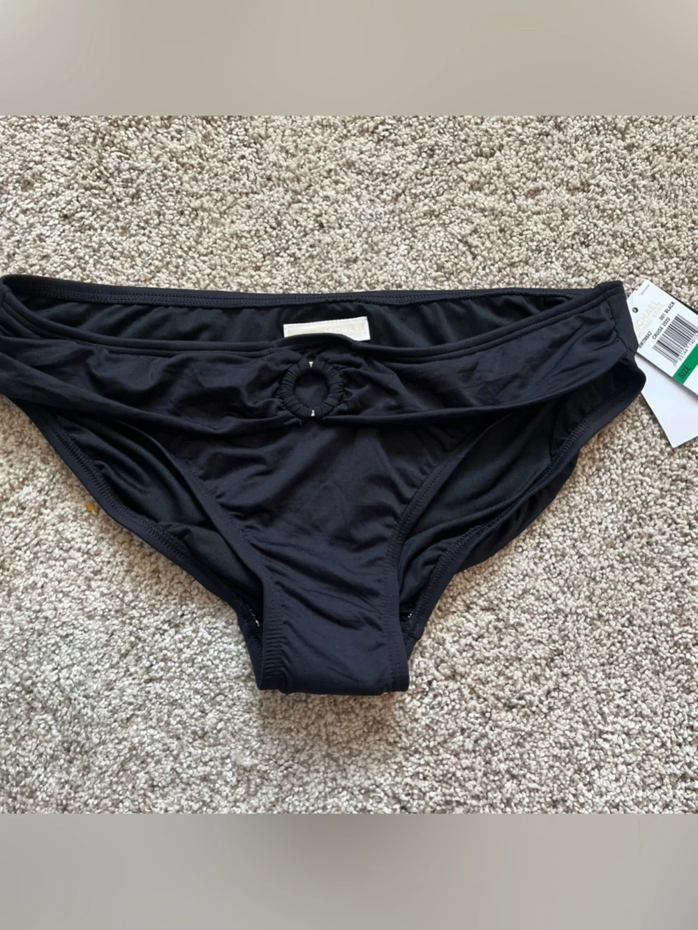 Michael Kors Black Bikini Bottom with Ring Accent